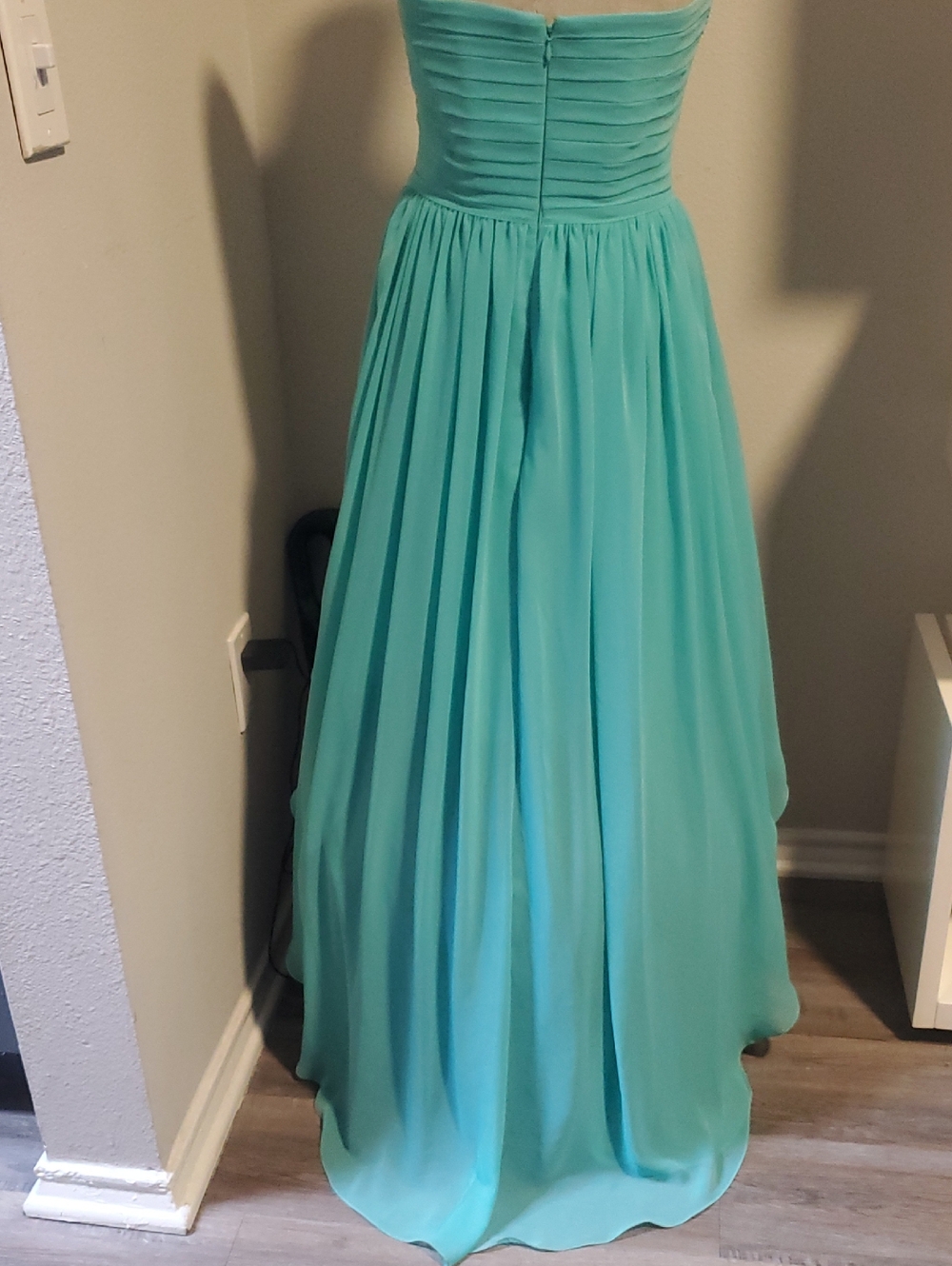 Azazie Strapless High-Low Chiffon Dress in Turquoise Blue, Size M - Picture 7 of 12